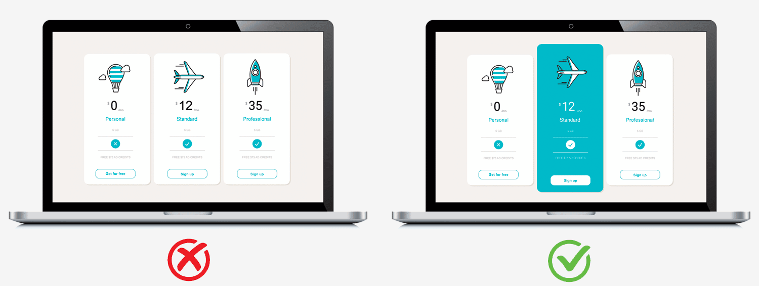 Exemple d'effet von Restorff en Webdesign